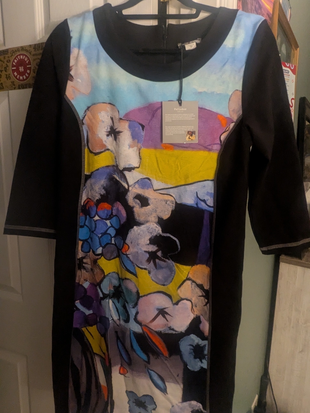 NWT Floral Print Midi Dress with Black Side Panels. Brand New